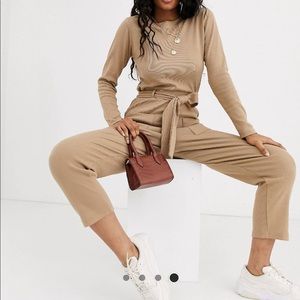 Missguided ribbed belted jumpsuit